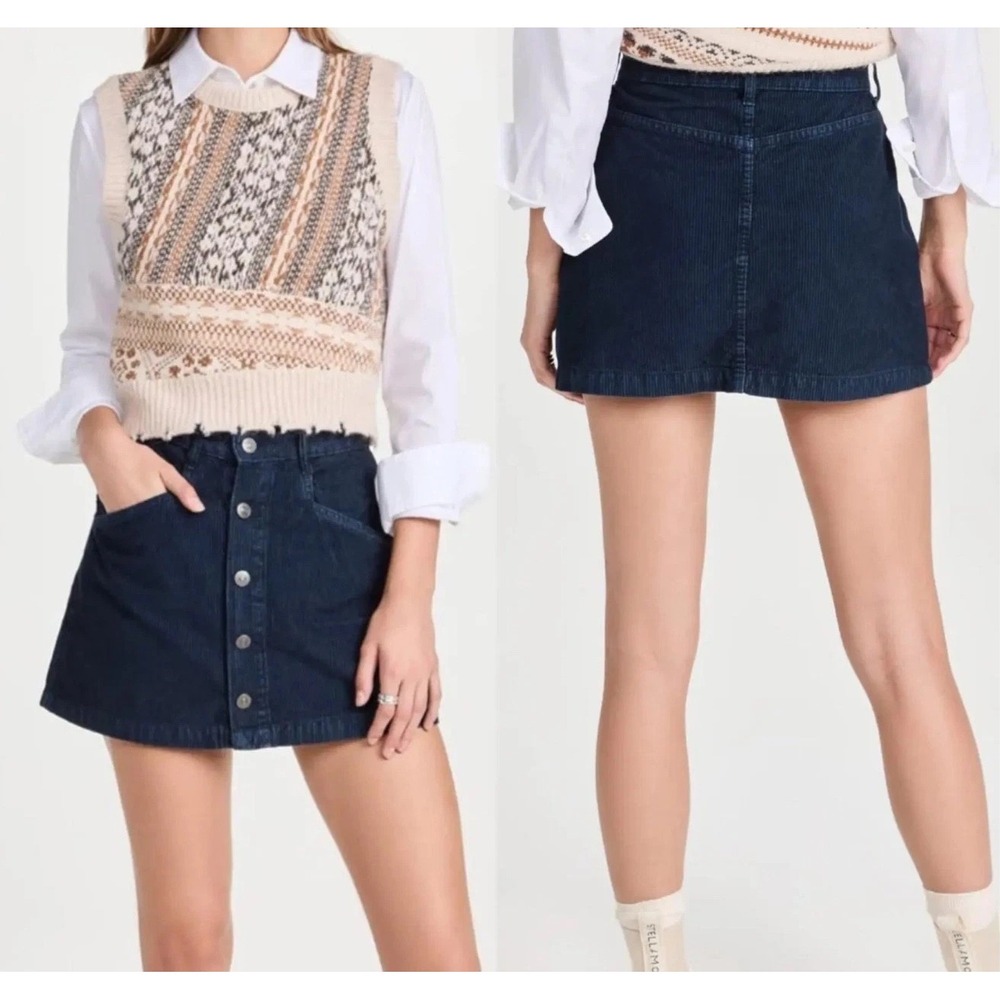 Free People Ray Corduroy Skirt Womens 2 Slate Blue Mini Dark Academia